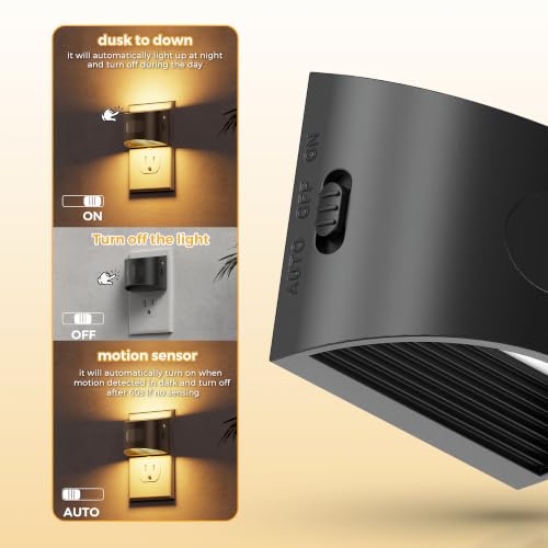 Image of L LOHAS LED Night Light with Motion Sensor & Dusk to Dawn Sensor, 3CCT | Night Lights Plug into Wall, Motion Activated Night Light, Black Housing 4 Pack