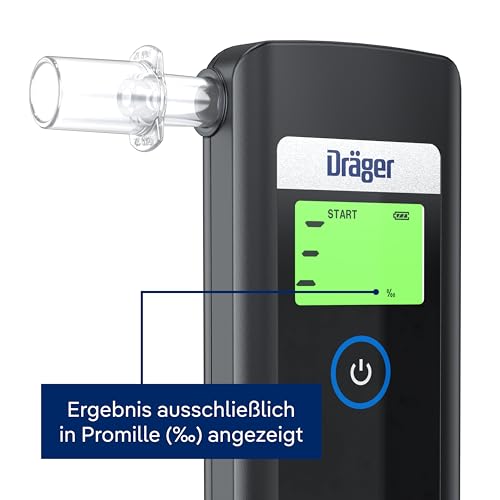 Dräger Alcotest 1000 Alkoholtester, Präzision in kompakter Form, enthält 6 austauschbare Mundstücke inkl. Aufbewahrungstasche, Staub- und Tropfwassergeschützer Promille-Tester