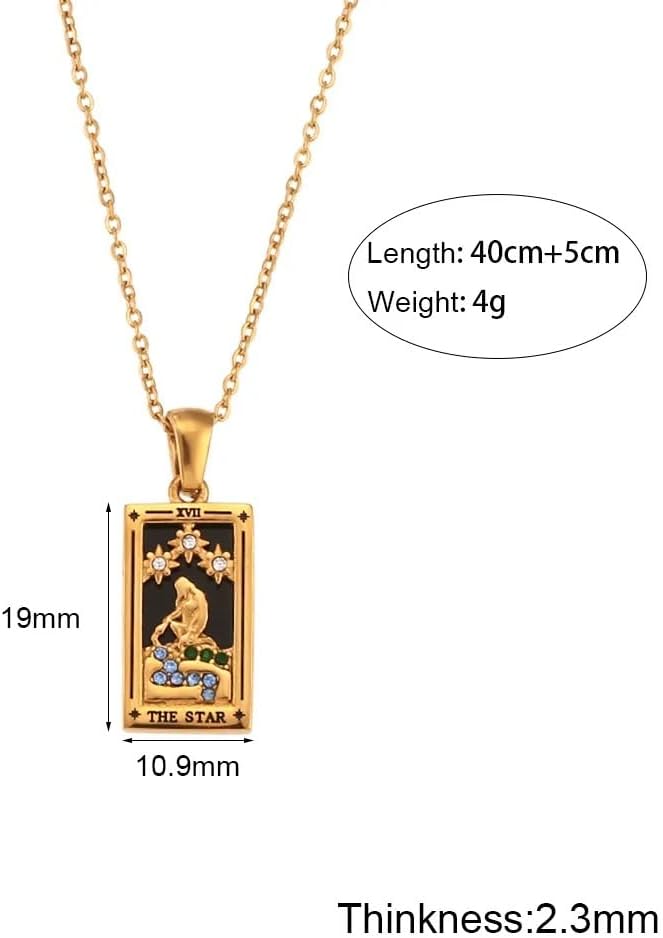 14k Yellow Gold Classic Arcana Tarot Card Necklace For Women And Men - Sun Lover Star Moon Magician Pendant Necklaces Lucky Amulet Charm Tarot Card Necklace Celestial Necklace For Women And Men - Image 5
