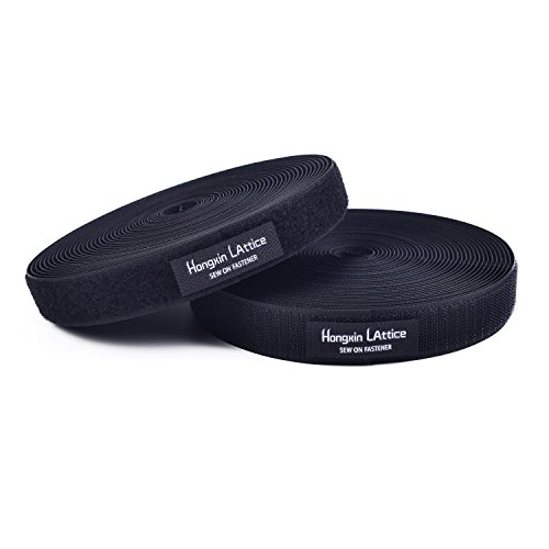 Hongxin LAttice 2,5CM x 10mètres Bandes de Crochet et de Boucle fixés pour la Couture avec Non-adhésif arrière Nylon Tissu de Fixation Noir Cover
