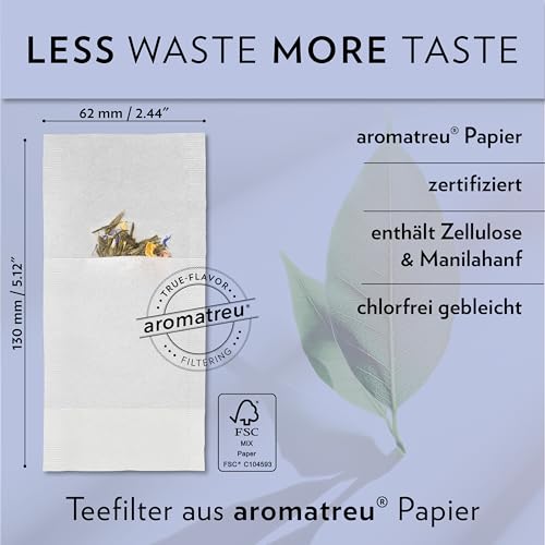 Finum Disposable Paper Tea Filter Bags for Loose Tea, White, Extra Slim, 100 Count