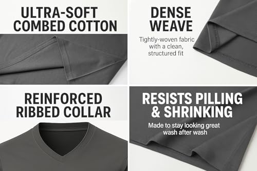 2-Pack Bulk Men’s V-Neck T-Shirts – Soft Pre-Shrunk Premium Cotton, Short Sleeves, Reinforced Collar, Crew Neck, Casual Fit4