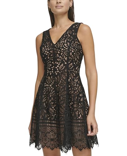 Image of Kensie Women's Sleeveless Fit & Flare Lace Mini Dress