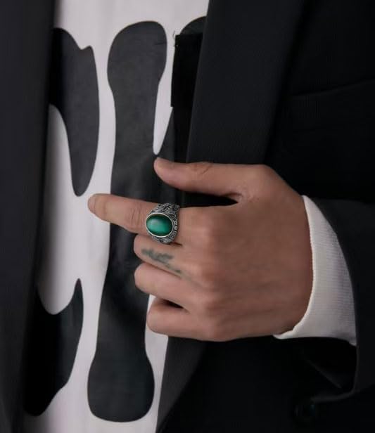 LXBQYSTO Retro Large Black Stone Wedding Band For Men Classical Gothic Stainless Steel Rings - Image 3