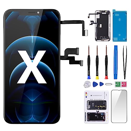 CYKJGS for iPhone X Screen Replacement 5.8" for iPhone 10 with Earpiece and Proximity Sensor LCD Display Digitizer 3D Touch Full Assembly Ear Speaker Repair Kit Front Glass Fix Tool A1865 A1901 A1902