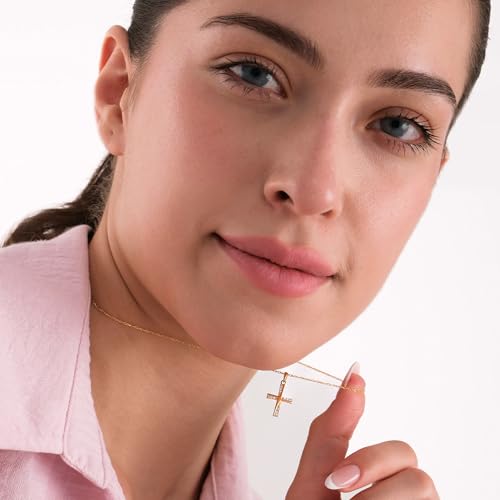 14K Solid Gold Cross Necklace for Women, Gold Cross Pendant Chain,Adjustable Crucifix Necklace,Religious Gifts for Her 18''4