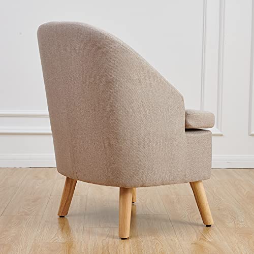 Fuente Luz Cute Upholstered Accent Club Beige Chair With Barrel Style, Cotton Linen Like Fabric Round Single Sofa For Wooden Leg Living Room Bedroom, Large #TOP7