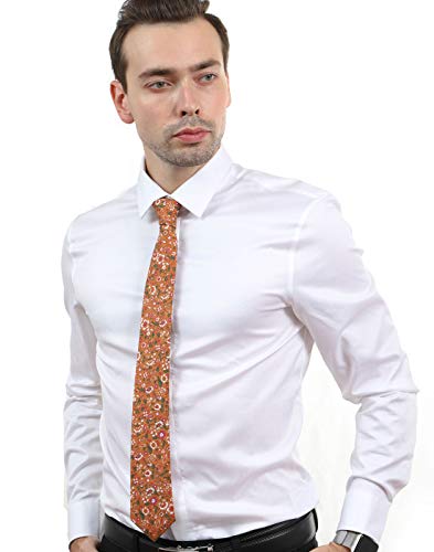 Image of JESLANG Men's Cotton Printed Floral Tie 2.56 inch Skinny Narrow Necktie Various Designs
