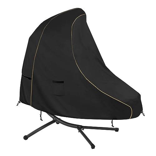 Bitubi 73 Inch Patio Hanging Chaise Lounge Cover - Classic Black 600D Tough Canvas Heavy Duty Waterproof Outdoor Curved Steel Hammock Chaise Lounge Chair Swing Cover