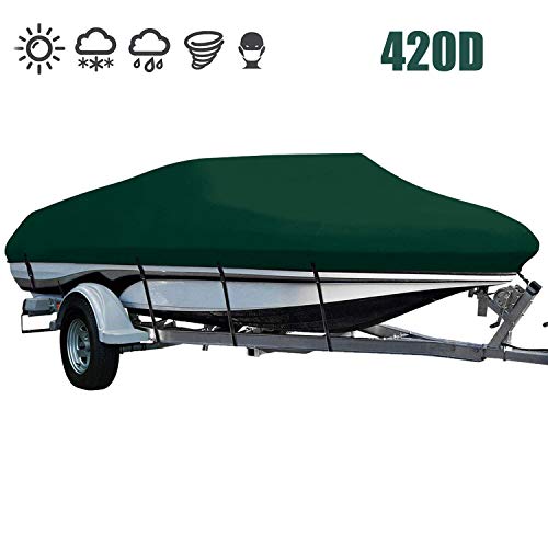 LEADALLWAY Heavy Duty 420D Polyester Cover Marine Grade Trailerable Boat Cover,Fits V-Hull Tri-Hull