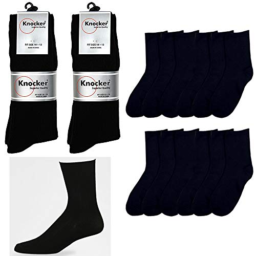 12 Pairs Mens Knocker Dress Socks Casual Work Fashion Crew Size 10-13 Black