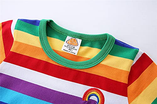 Image of Mud Kingdom Boys Girls T-Shirts Rainbow Stripe Cotton Unisex Top