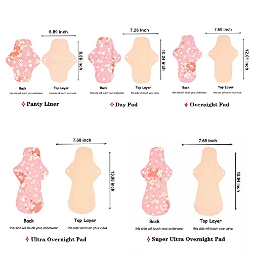 Reusable Period Pads For Teens Cloth Menstrual Pads Starter Kit 5 Pcs Luckypads Organic Cotton Washable Sanitary Pads For Women (Pattern Pink) #TOP1