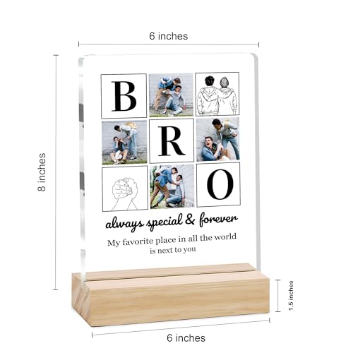 Image of Giftplease Customized Photo And Text Frame With Wooden Stand | Personalised Printed Photo Frame | Gift For Brother | Birthday | (Transparent, 5MM, 6 * 8 Inches), Tabletop BG 13