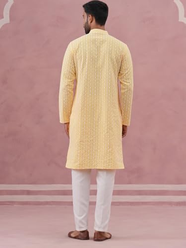 Image of Jompers Floral Embroidered Kurta With Churidar (Lemon, XXL)