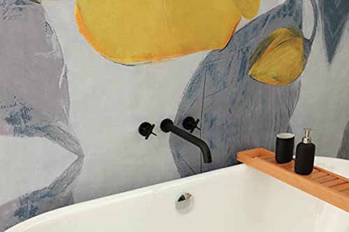 Wall Mount Tub Filler,Two Cross Handle Bathtub Faucet,Extra Long Spout Reach With High Water Flow,Brass Rough In Valve Included,Matte Black #TOP1