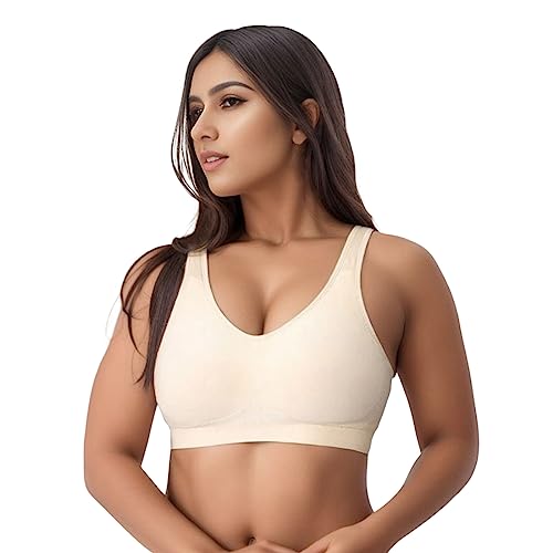 Sujetador de compresión sin aros para mujer de alto agarre para mujeres en tallas pequeñas a grandes que puedes usar en el día a día mientras entrenas para apoyar la espalda Bikini Mujer, beige, L