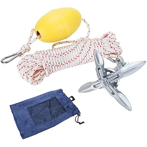 SearQing Kayak Anchor for PWC, 1.5lb Folding Paddle Board Anchor with 50 ft Marine Rope and Buoy Ball for Jet Ski, SUP Paddleboard, Canoe & Fishing(1/4″x50ft Rope, White Red) Cover