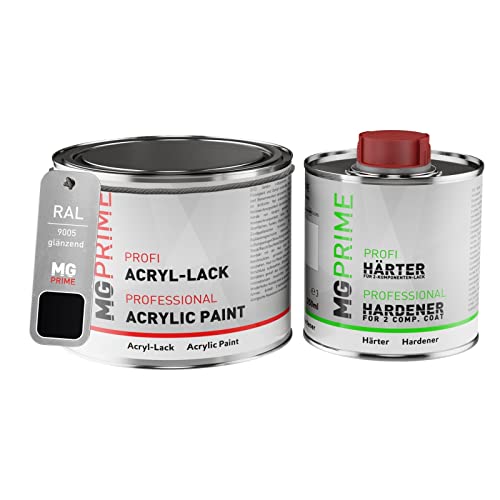 RAL 9005 Noir foncé/Jet black Peinture acrylique brillante Pot de 0,75 litre / 750 ml, y compris le durcisseur
