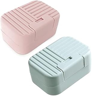 Soap Dish with Lid,2 PCS soap Dish,Travel Soap Box Container,Portable Shower Soap Box Perfect for Bathroom, Travel, Camp(Pink,Blue)