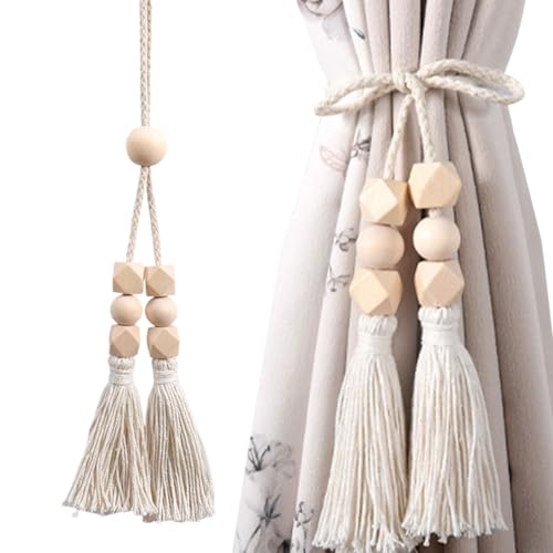 Tassel Window Holdback, Decorative Tiebacks for Curtains, Wooden and Polyester Cotton Design, Stylish Holders, Flexible Clips, Creative Elegant Tieback for Outdoor and Indoor Use, 66cm