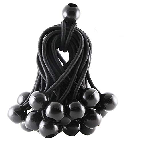 CNNIK 25 piezas tensor de goma elástico, cuerda de fijación elástica multifuncional de 4mm para Gazebo carpa toldo banner trampolín, negro