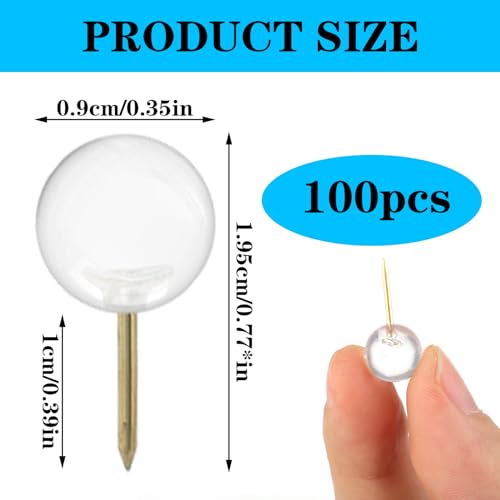 Ymapinc 100 Stück Transparent Pinnadeln Reißnägel Wiederverwendbar Reißzwecken mit Kunststoffgehäuse Heftzwecken Metall Pinnwandnadeln für Büros Schulen(19,5mm)