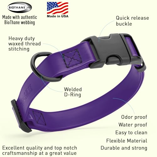 Image of Dogline Biothane Waterproof Dog Collar with Quick Release Buckle Strong Coated Nylon Webbing with Odor- Proof for Easy Care Easy to Clean Fits Small Medium Large Dogs, Purple 1 inch W 15-23 inch L