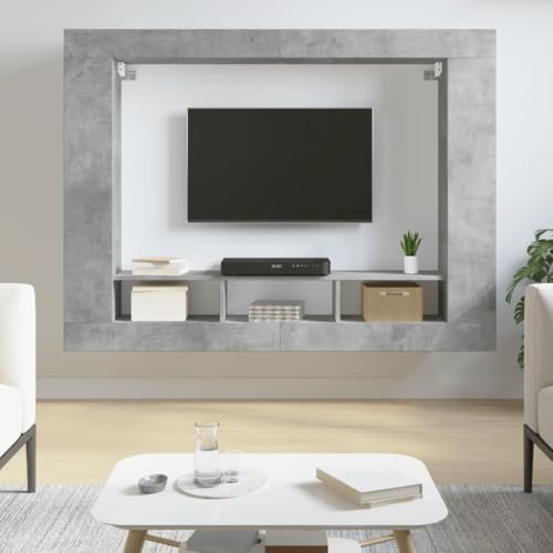 Pangshiyuan Mueble para TV con material de madera, montaje en pared o soporte, moderno color gris hormigón con espacio de almacenamiento, estantes para decoración, salón o dormitorio, 152 x 22 x 113