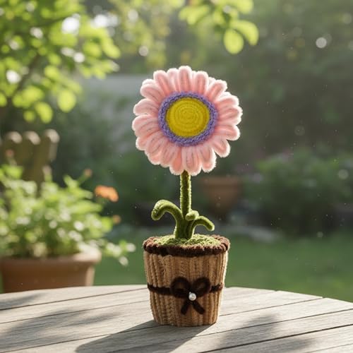 Image of Handmade Artificial Flower Pot for Home Decor | Cute Fuzzy Wire Pipe Cleaner Flower Plant | Aesthetic Tabletop Decorative Pot for Home, Office & Gifting (Soft Bloom :- Purple-BabyPink)