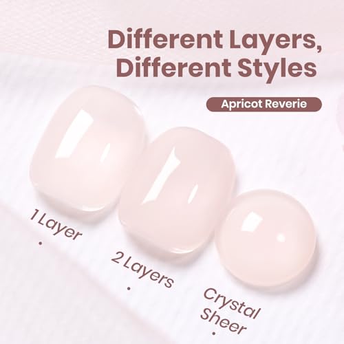 Image of Beetles Apricot Reverie Nude Gel Polish - 15ML Full Size Neutral Jelly Pink Nail Polish Base Color Nail Concealer Sheer Translucent Effect Soak Off UV French Nail Art Salon DIY Manicure Gifts