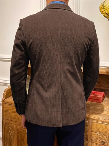 Mens Solid Color Double Button Corduroy Suit Jacket Single Breasted Slim Fit Casual Blazers2