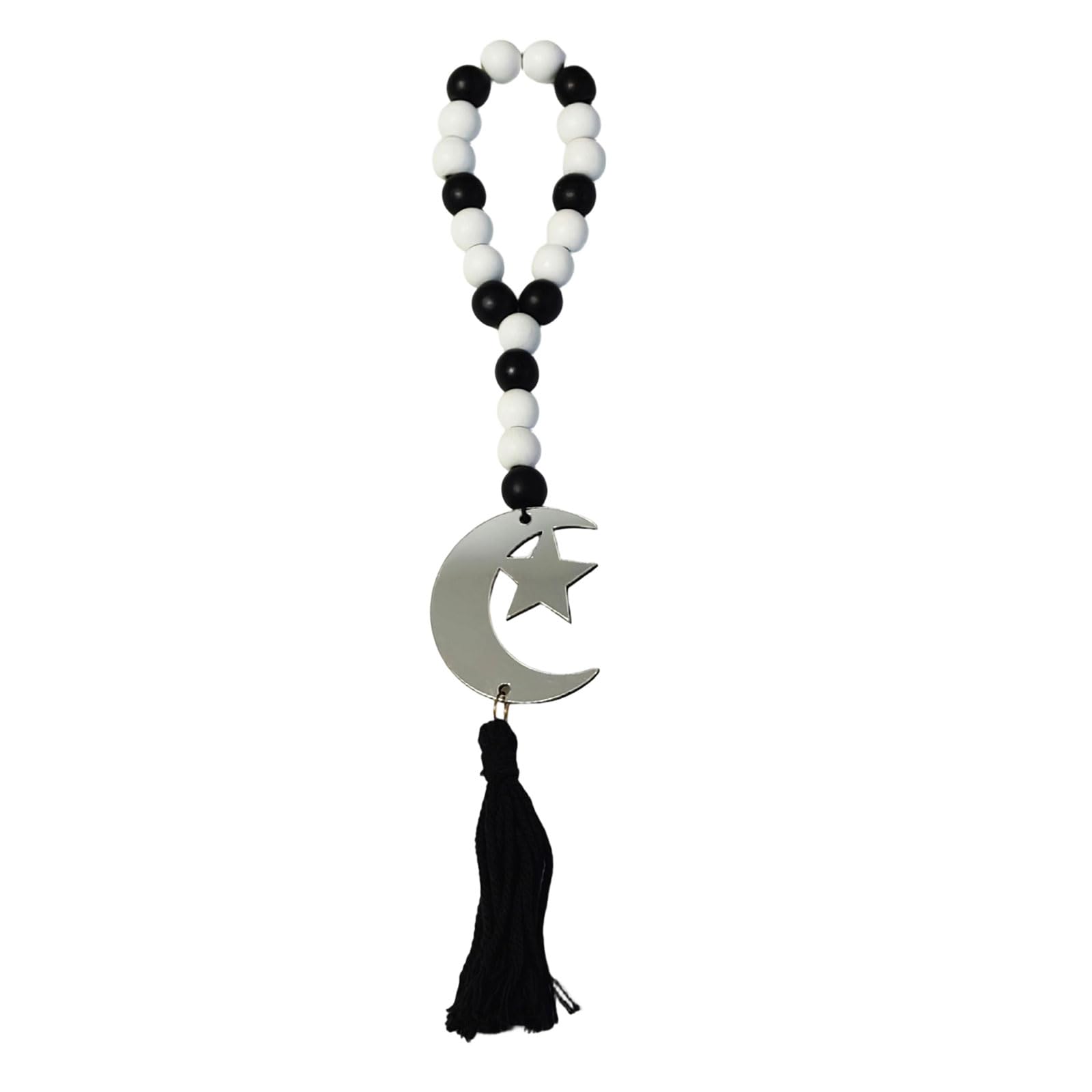 ordinarYone Eid Ramadans Wooden Beaded Garlands With Acrylic Moons Tassels Wall Hanging Ornament Beads For Muslims Party Deco