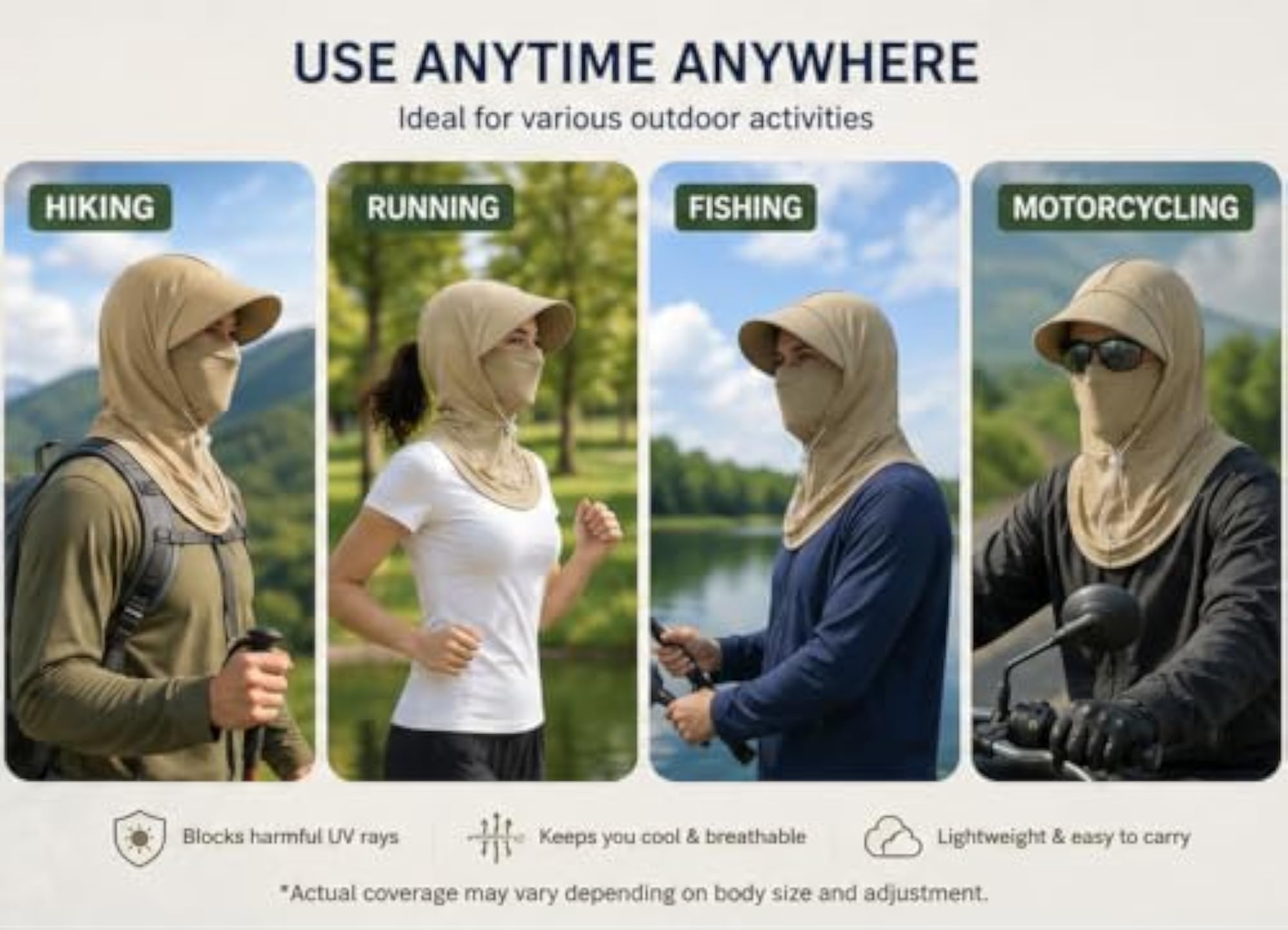 Cooling Breathable Balaclava Full Face Mask with UV Protection Hood