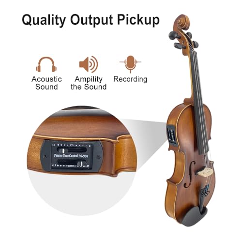 Image of Acoustic Violin 4 /4, 4 Strings Electric violin Maple Spruce Solid Wood Body, Ebony Fittings with Case, Bow, Accessories