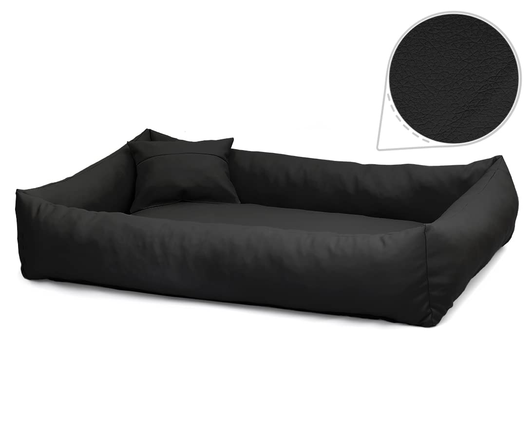 Juelle Legowisko dla Psa ze Sztucznej Skóry, Puszysta Poduszka dla Psa, Legowisko dla Dużych Psów, Miękka i Elegancka Sofa dla psa, Elmo S-XXL (100x80 cm, Czarny)