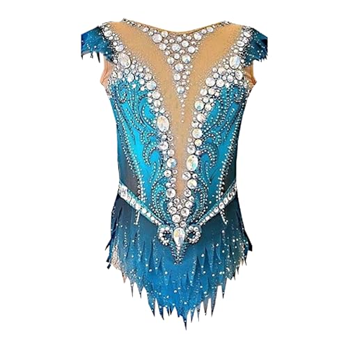 Kmeruoys Rhythmic Gymnastics Leotard High Elastic for Girls and Women Sport Clothing for Practice (Color : Blue, Size : 12 Years)