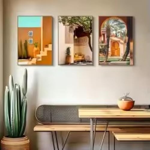 Affiche architecture bohème islamique en toile marron rétro 30x50cm avec cadre bois