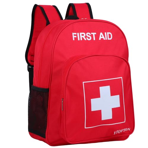 YIQFTON First Aid Backpack Empty Red Waterproof Emergency Backpack Portable Large Capacity Empty Medical First Aid Bag for Car Home Office Outdoor Travel Hiking Camping