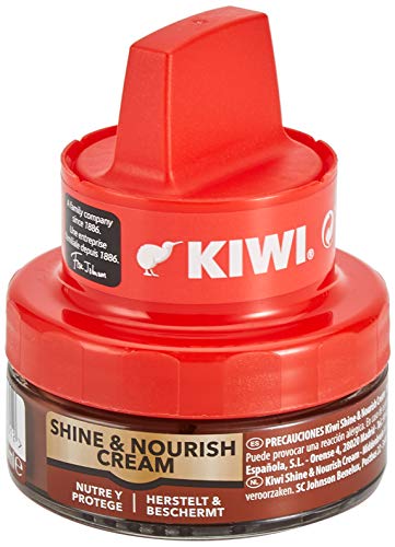 KIWI Crema abrillantadora con aplicador, Nutre y Protege, para calzado Marrn medio, 50ml
