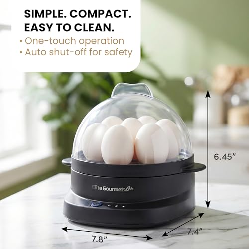 Image of Elite Gourmet 7-Egg Electric Egg Cooker with Voice Alerts - Soft, Medium & Hard-Boiled Eggs Made Perfectly - Fast, No-Monitoring Breakfast Cooker, Auto Shut-Off