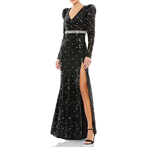 Mac Duggal Womens Sequined Long Evening Dress Black 10