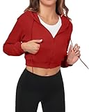 FKEEP Cropped Zip Up Hoodie Women Jacket Top Sweatshirt Casual Basic Gym Workout Sport Red