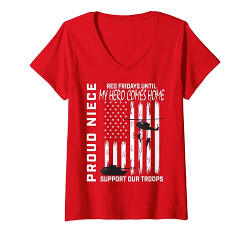 Donna Zia zio Red Fridays Militare Remember Deployed USA Bandiera Maglietta con Collo a V