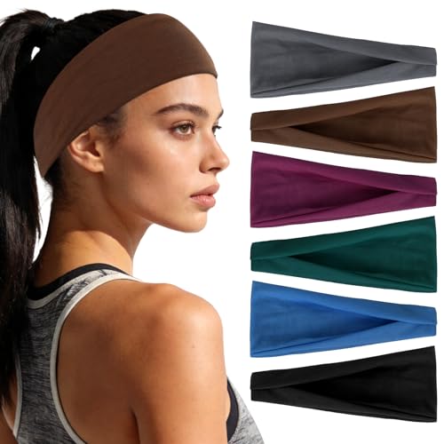 Image of YARIEW 6Pcs Headbands Paisley Bandanas Head Bands Sweat Band Hair Wrap Headwrap Fashion Boho Wide Thick Workout Yoga Elastic Headbands Mens Cooling Running Sports Headband Sweatbands for Women and Men