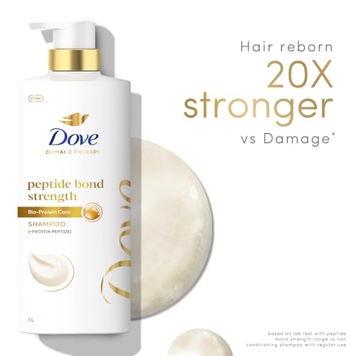Image of DOVE Peptide Bond Strength Shampoo, 1000 ml, for Dry & Damaged Hair, with Protein Peptides & Bio-Protein Care, Repairs Hair Bonds, 20X Stronger Hair, Vegan & PETA Approved