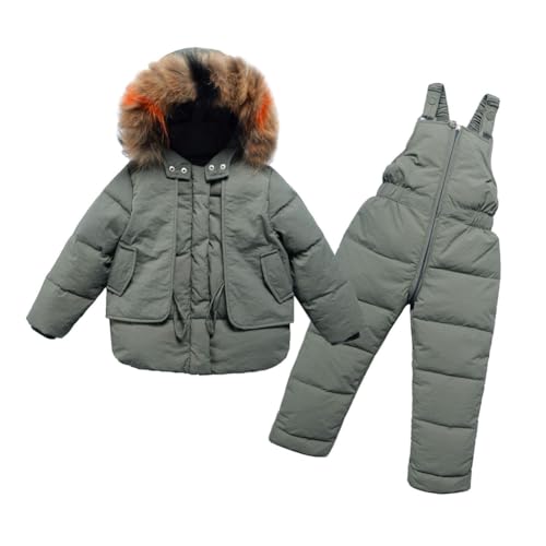WISREMT Boys Girls Snowsuit 2 Pieces Hooded Down Jacket and Bib Pants Sets Toddler Kids Ski Suits Winter Outfits 2-9T