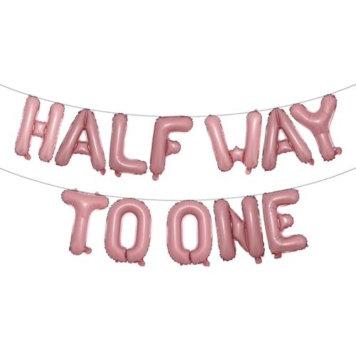 RUIANSI Half Way To One Balloons 1/2 Birthday Decorations 6 Months Half Way To One Birthday Party Half Birthday Party Supplies (HALF WAY TO ONE Pink) by RUIANSI - Used condition - US$5.87