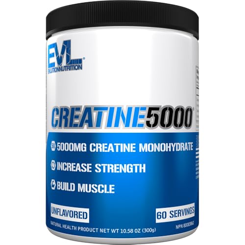 Evlution Nutrition Creatine5000 5 Grams of Pure Creatine Monohydrate in Each Serving Unflavored Powder (60 Servings)