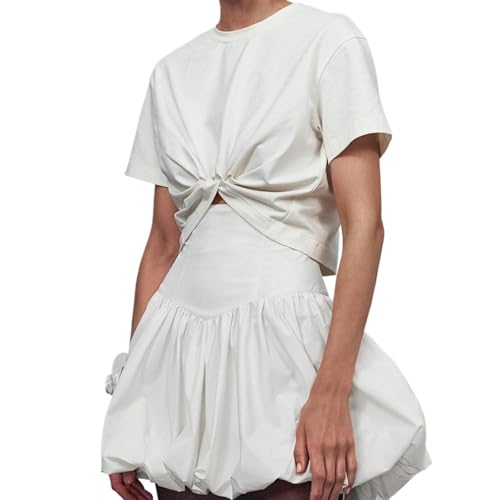 Classic Bubble Skirt for Women, French Style Pure Cotton A-Line High-Waisted Mini Skirt for Casual and Going Out